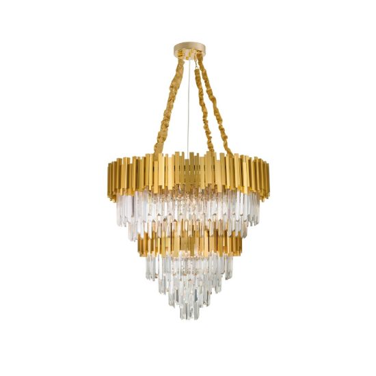 Lampadario classico a sospensione con pendenti oro cristallo per salotto