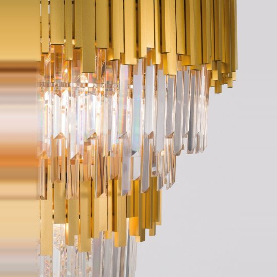 Lampadario classico a sospensione con pendenti oro cristallo per salotto
