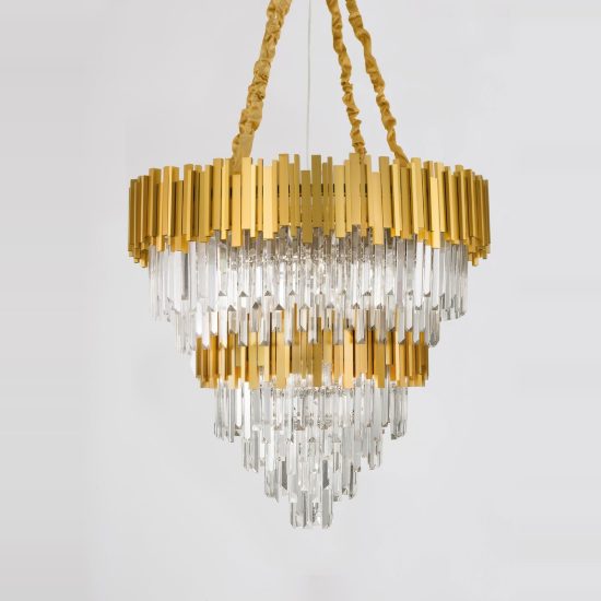 Lampadario classico a sospensione con pendenti oro cristallo per salotto