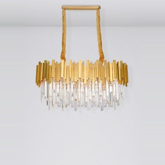 Lampadario classico a sospensione con pendenti oro cristallo per soggiorno