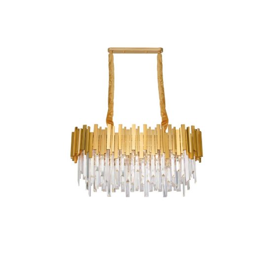 Lampadario classico a sospensione con pendenti oro cristallo per soggiorno