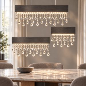 Lampadario a sospensione per cucina titanio led 84w 3500k 3 luci dimmerabile