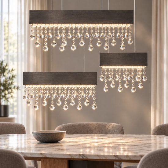 Lampadario a sospensione per sala da pranzo titanio led 84w 3500k 3 luci dimmerabile