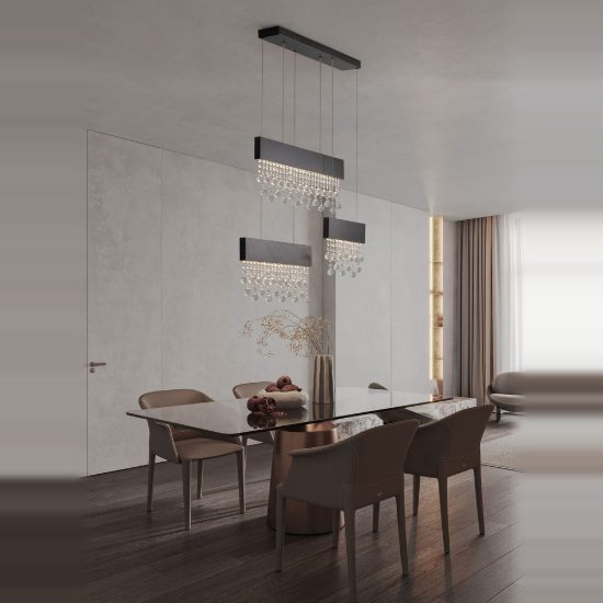 Lampadario a sospensione per sala da pranzo titanio led 84w 3500k 3 luci dimmerabile