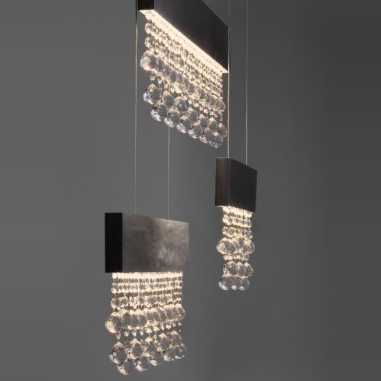 Lampadario a sospensione per sala da pranzo titanio led 84w 3500k 3 luci dimmerabile