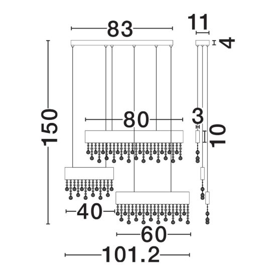 Lampadario a sospensione per sala da pranzo titanio led 84w 3500k 3 luci dimmerabile