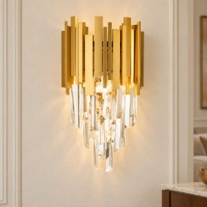 Applique classico con pendenti oro cristallo per soggiorno
