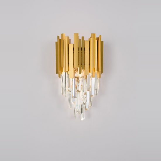 Applique classico con pendenti oro cristallo per soggiorno