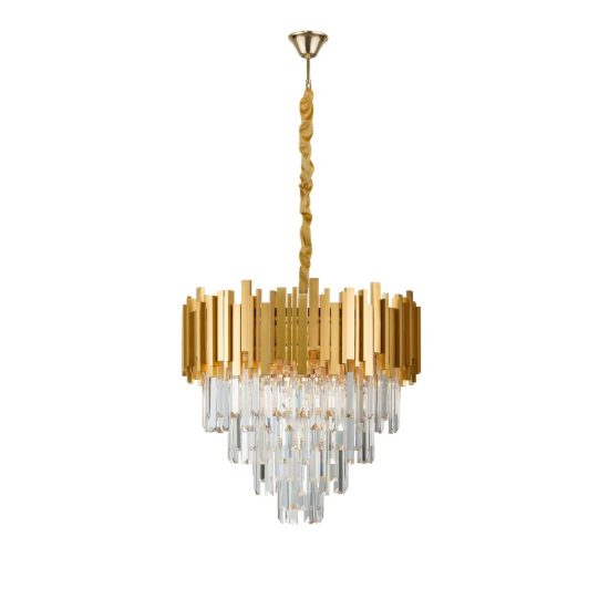 Lampadario classico a sospensione con pendenti oro cristallo per soggiorno 8 luci