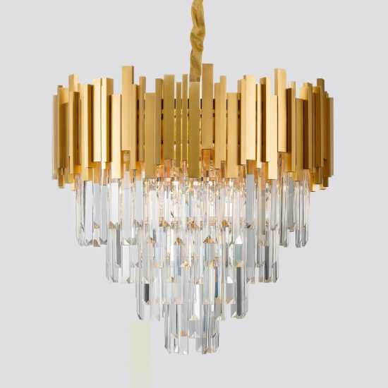 Lampadario classico a sospensione con pendenti oro cristallo per soggiorno 8 luci