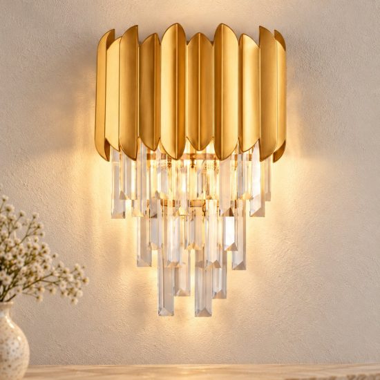 Applique classica da parete con pendenti oro cristallo