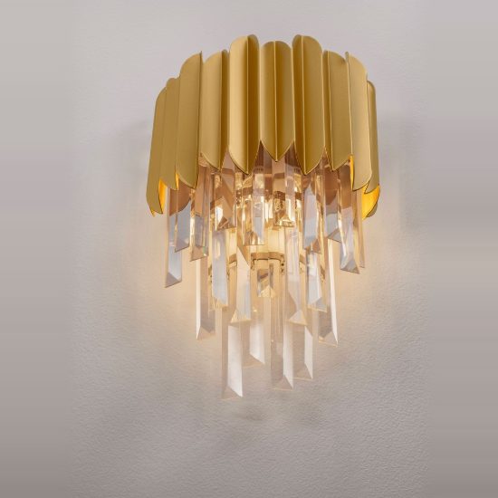 Applique classica da parete con pendenti oro cristallo