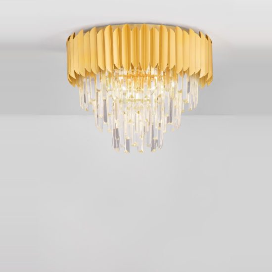 Plafoniera stile contemporaneo con pendenti oro cristallo per soggiorno 50cm