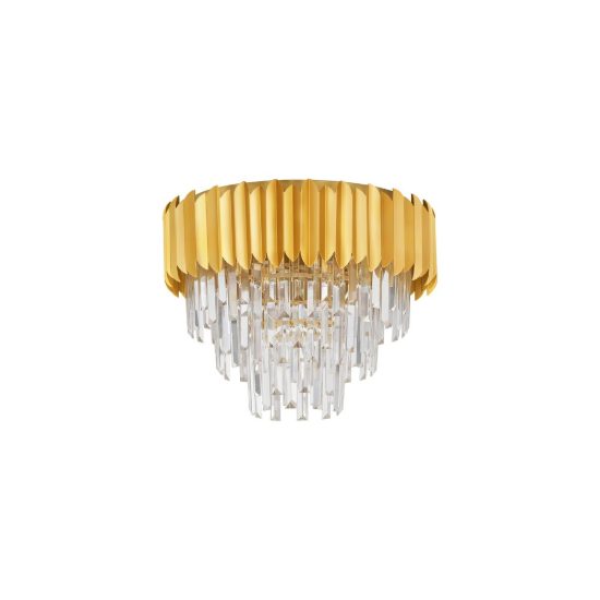 Plafoniera stile contemporaneo con pendenti oro cristallo per soggiorno 50cm
