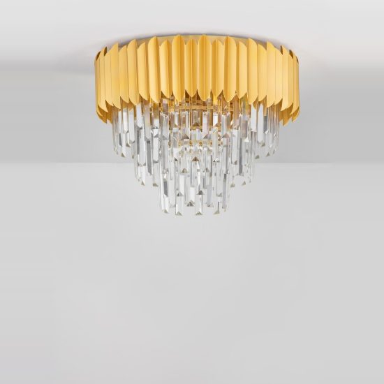 Plafoniera stile contemporaneo con pendenti oro cristallo per soggiorno 50cm