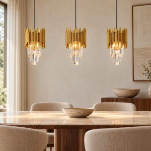 Lampadario a sospensione 3 luci nero e oro per sala da pranzo classica