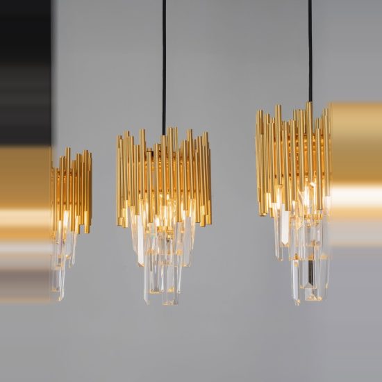 Lampadario a sospensione 3 luci nero e oro per sala da pranzo classica