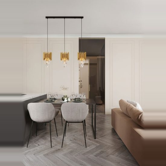 Lampadario a sospensione 3 luci nero e oro per sala da pranzo classica