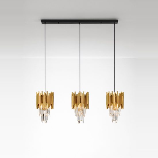 Lampadario a sospensione 3 luci nero e oro per sala da pranzo classica