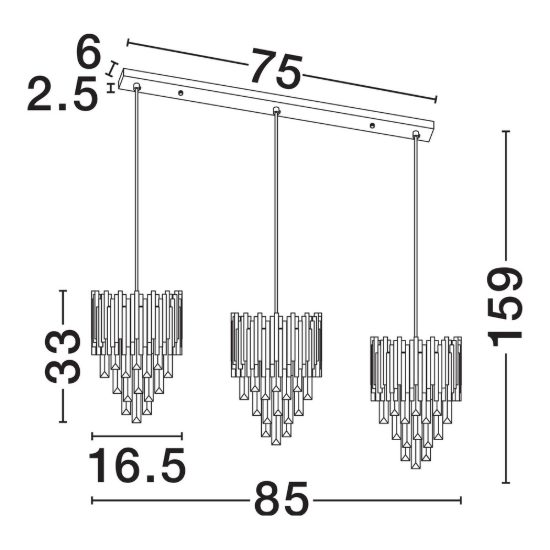 Lampadario a sospensione 3 luci nero e oro per sala da pranzo classica
