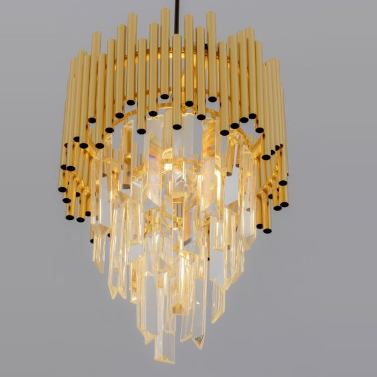 Lampadario classico a sospensione con pendenti oro cristallo per ingresso