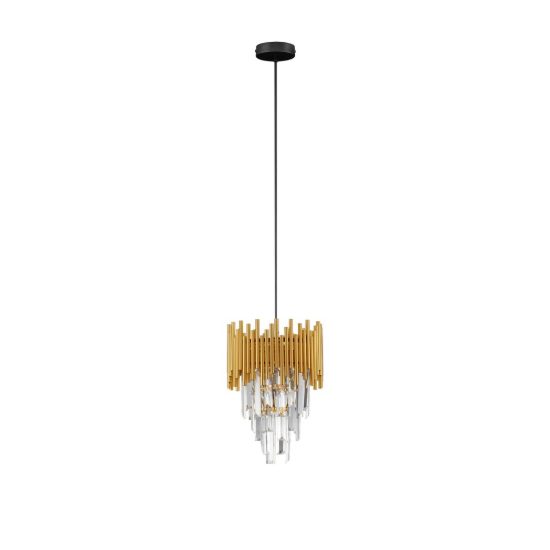 Lampadario classico a sospensione con pendenti oro cristallo per ingresso