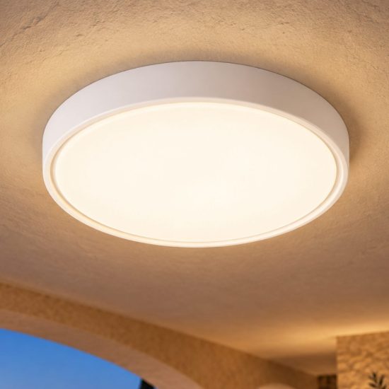 Fabas hatton plafoniera bianca da esterno led 14w 3000k con sensore di movimento ip65