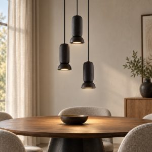 Lampadario per cucina nero pietra e nero sabbiato a sospensione 3 luci