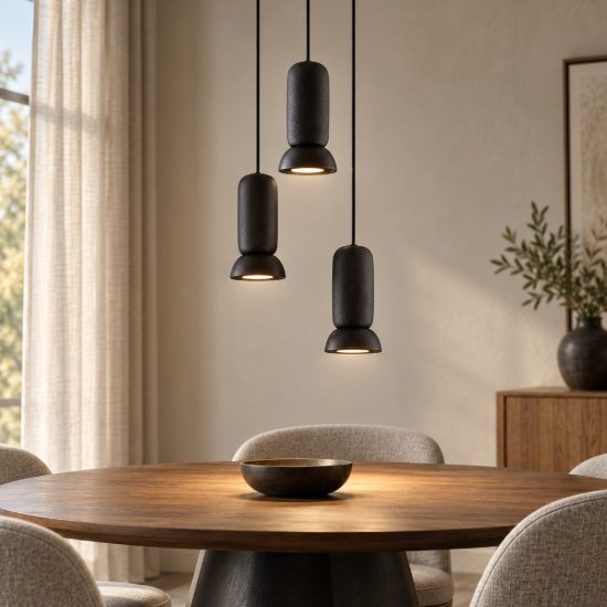 Lampadario per cucina nero pietra e nero sabbiato a sospensione 3 luci