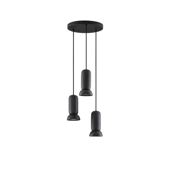 Lampadario per cucina nero pietra e nero sabbiato a sospensione 3 luci
