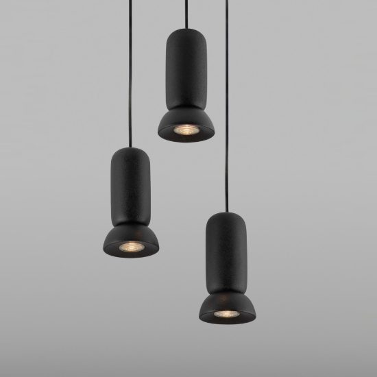 Lampadario per cucina nero pietra e nero sabbiato a sospensione 3 luci
