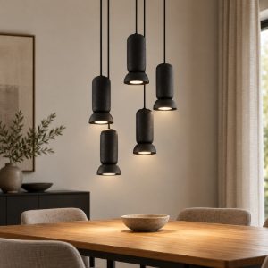 Lampadario design moderno per soggiorno nero sospensione 5 luci pendenti