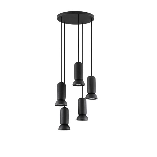 Lampadario design moderno per soggiorno nero sospensione 5 luci pendenti