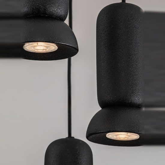 Lampadario design moderno per soggiorno nero sospensione 5 luci pendenti