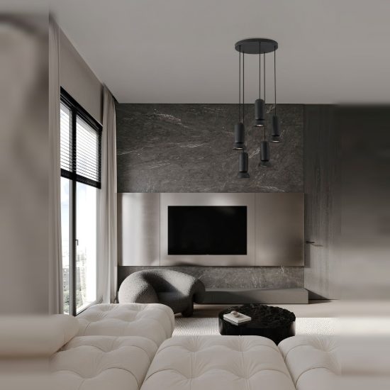 Lampadario design moderno per soggiorno nero sospensione 5 luci pendenti