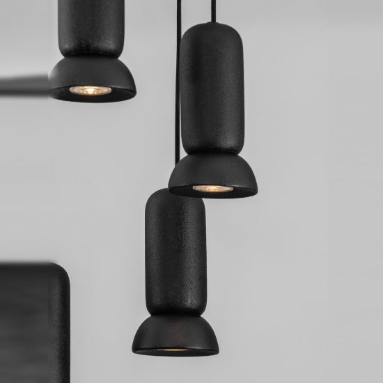 Lampadario design moderno per soggiorno nero sospensione 5 luci pendenti