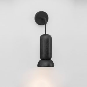 Applique cilindro moderna nero pietra e nero sabbiato per soggiorno da parete
