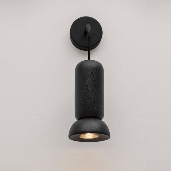 Applique cilindro moderna nero pietra e nero sabbiato per soggiorno da parete