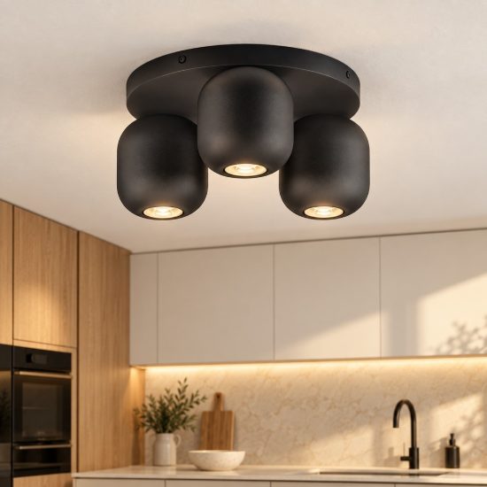 Plafoniera con faretti per cucina moderna rotondo nera orientabile