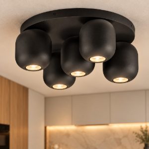 Plafoniera con faretti per cucina moderna rotonda nera da soffitto orientabile