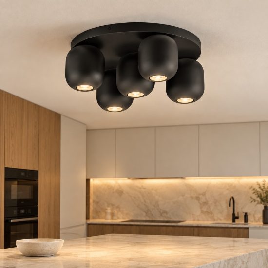 Plafoniera con faretti per cucina moderna rotonda nera da soffitto orientabile