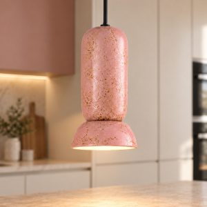 Lampada per cucina moderna cilindro rosa lucido e nero sabbiato a sospensione