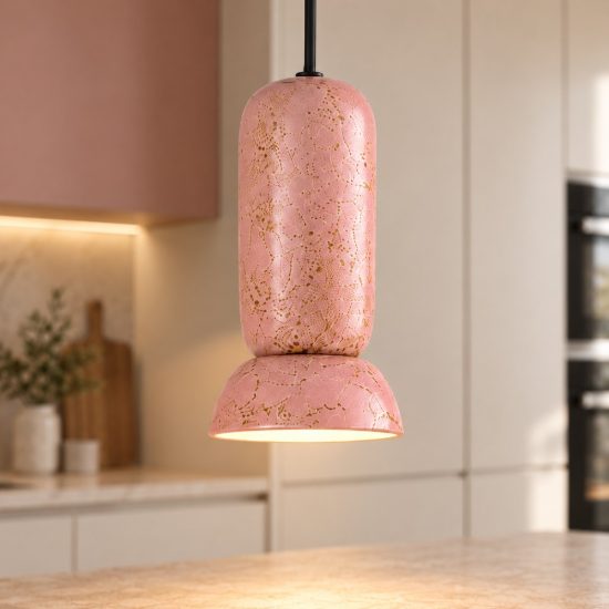 Lampada per cucina moderna cilindro rosa lucido e nero sabbiato a sospensione