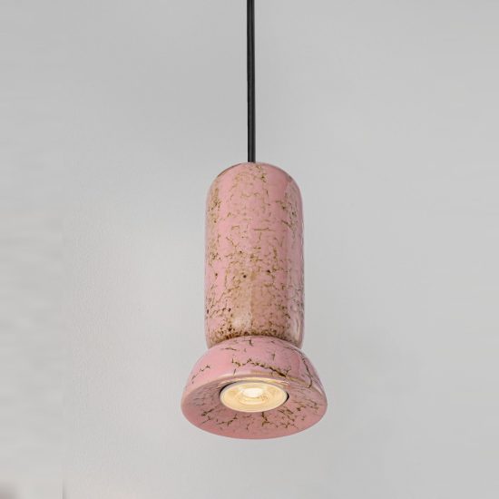 Lampada per cucina moderna cilindro rosa lucido e nero sabbiato a sospensione