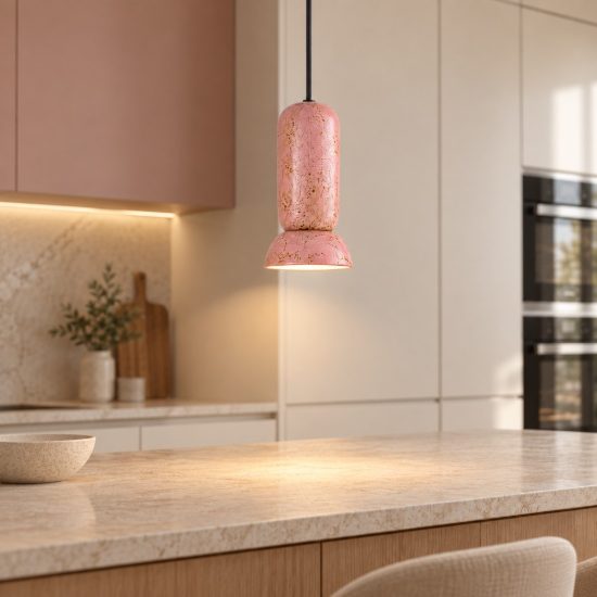 Lampada per cucina moderna cilindro rosa lucido e nero sabbiato a sospensione