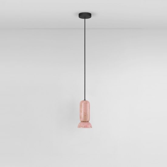Lampada per cucina moderna cilindro rosa lucido e nero sabbiato a sospensione