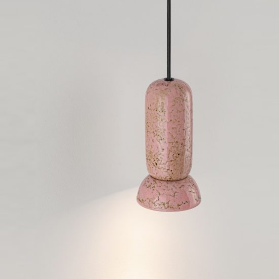Lampada per cucina moderna cilindro rosa lucido e nero sabbiato a sospensione