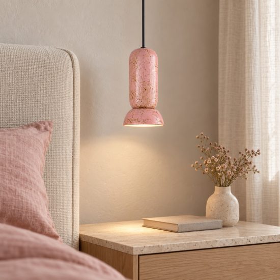 Lampada per cucina moderna cilindro rosa lucido e nero sabbiato a sospensione