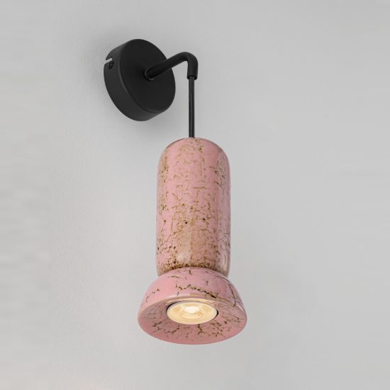 Applique cilindro moderna rosa lucido e nero sabbiato per soggiorno da parete