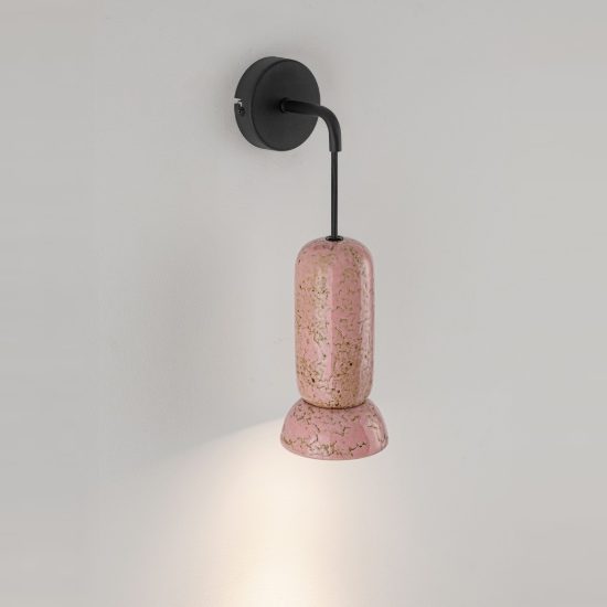 Applique cilindro moderna rosa lucido e nero sabbiato per soggiorno da parete